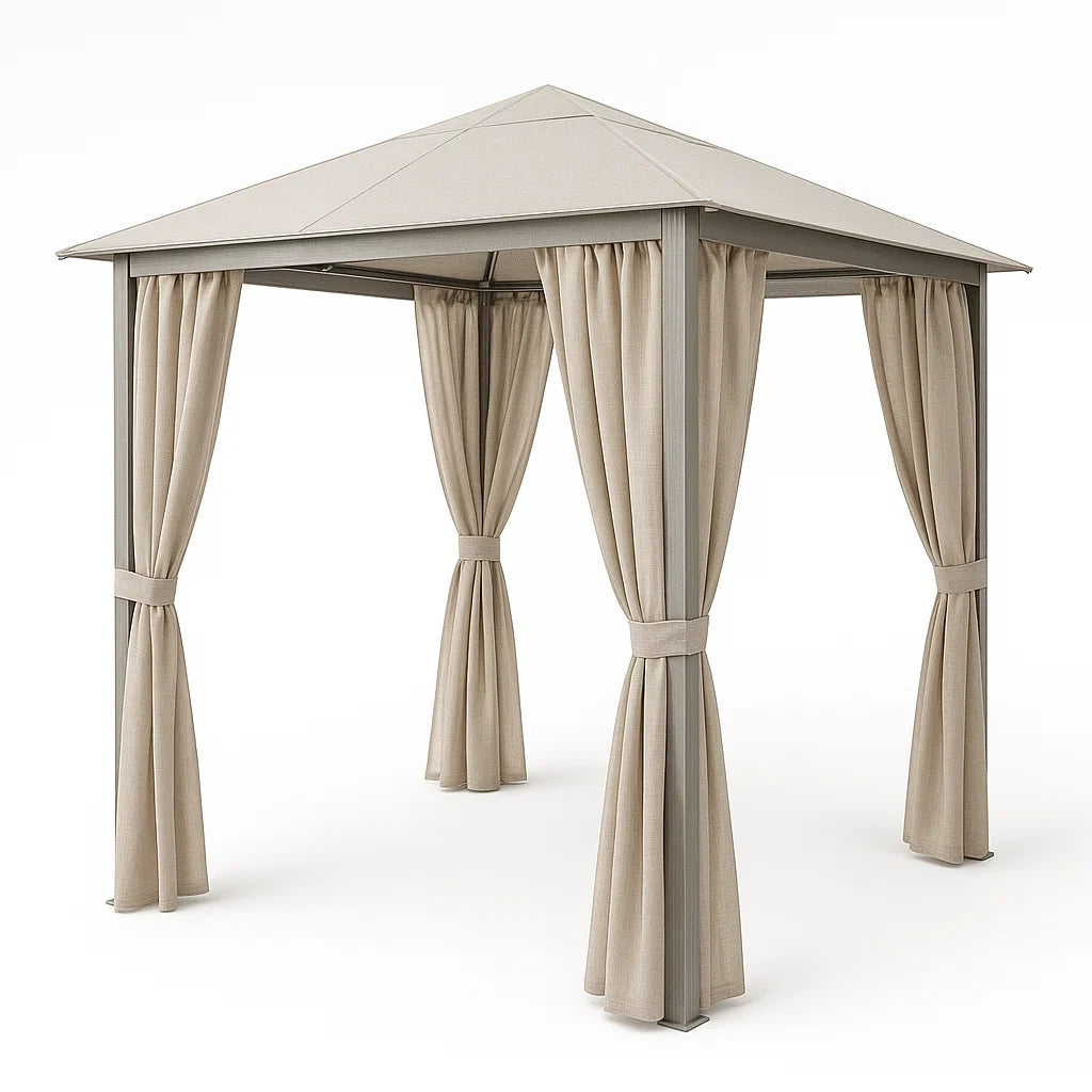 Pavillon en métal et polyester beige avec rideaux(Beige)