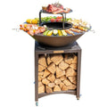 monmobilierdesign FIESTA Brasero haut avec plaque et grille amovible en acier barbecue plancha extérieur Ø 75 cm(Noir/Marron)