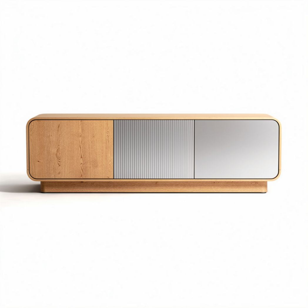 Meuble de rangement en bois clair avec porte en verre 160 x 40 x 50cm
