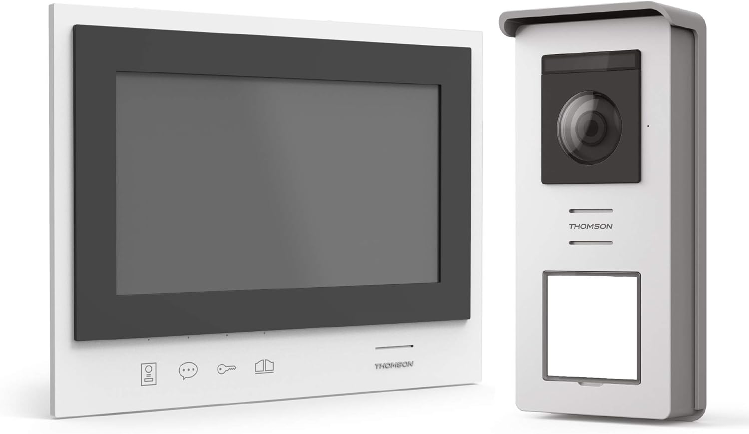 Visiophone Couleur sans Fil, Installation simple et sans fil, Portée de 350m* entre la platine de rue et l’écran, Qualité vidéo HD ,720p, mémoire interne : carte SD - Thomson Air - 512286(Gris)