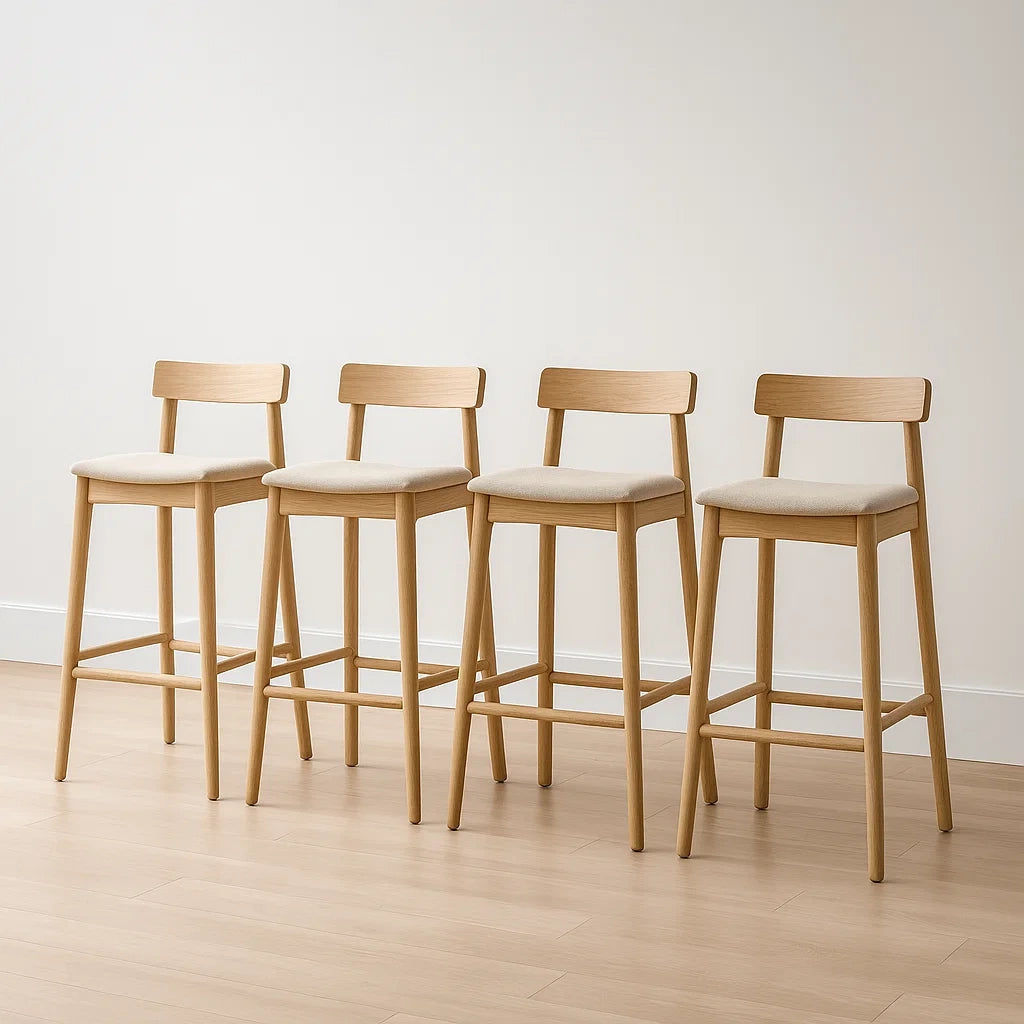 Lot de 4 tabourets de bar bois et tissu beige 106x45x48 cm(Beige)