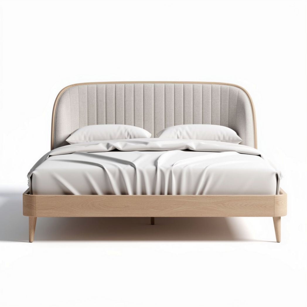 Lit moderne en tissu gris avec sommier 200 x 160 x 100cm et deux oreillers