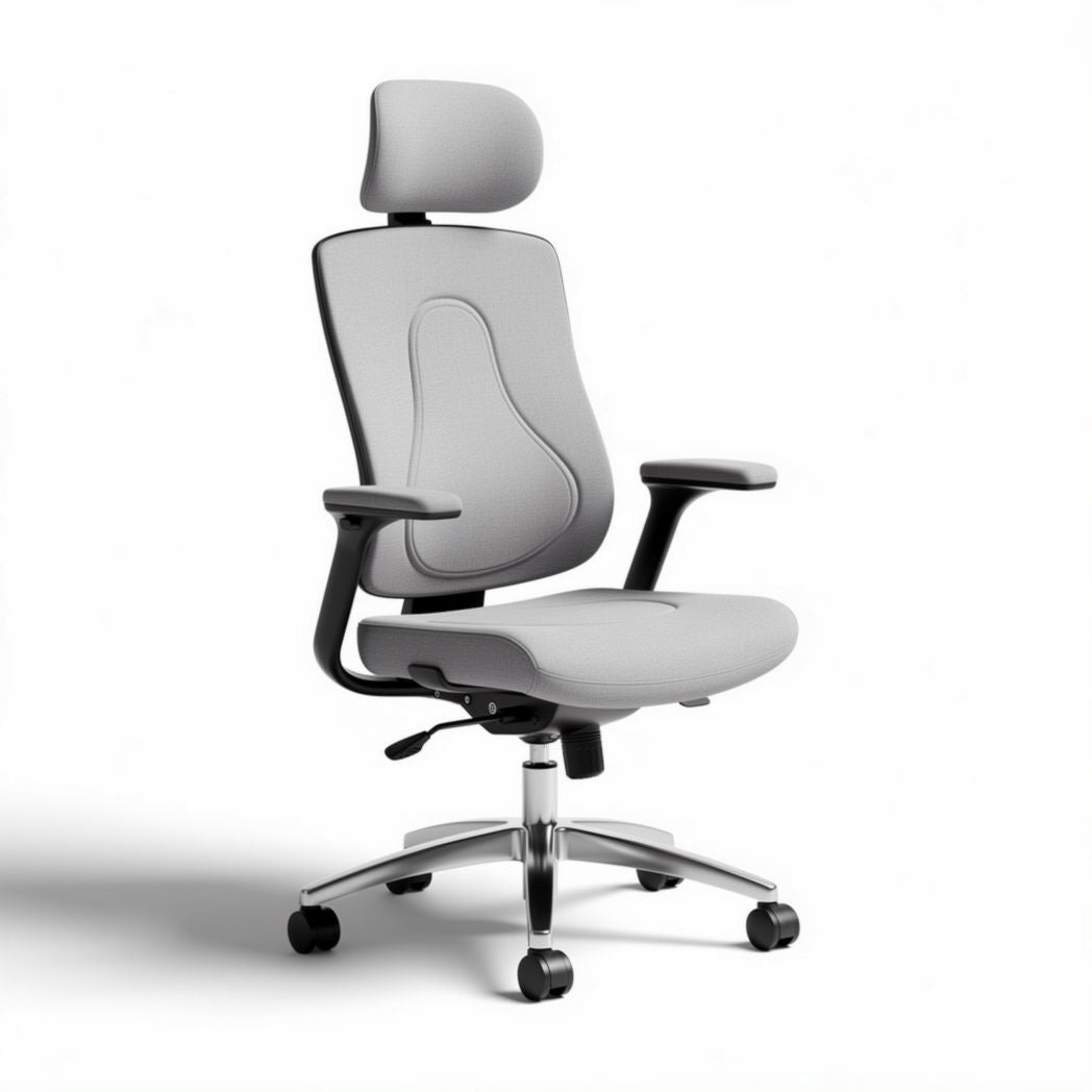 Chaise de bureau ergonomique en tissu gris avec appuie-tête 45 x 60 x 100cm