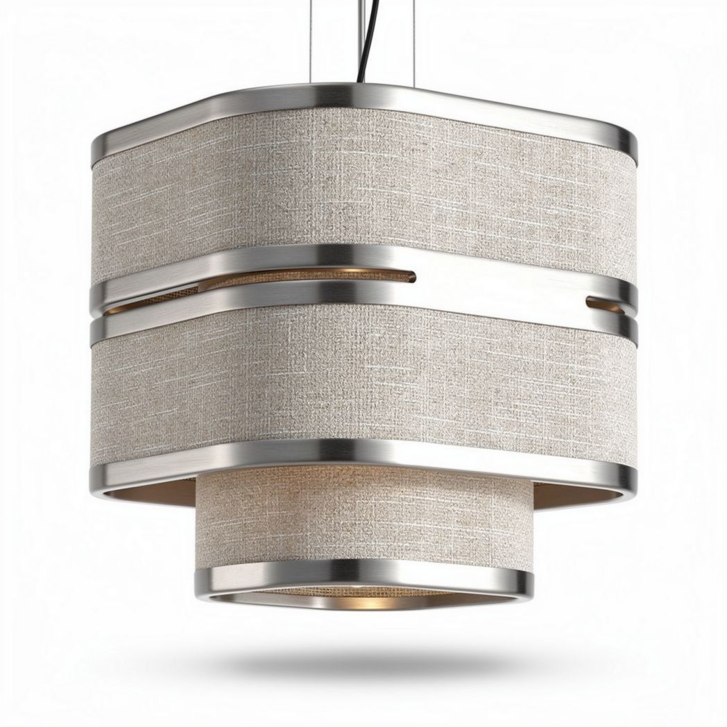 lampe suspendue en tissu beige et métal 25 x 25 x 20cm pour décoration intérieure