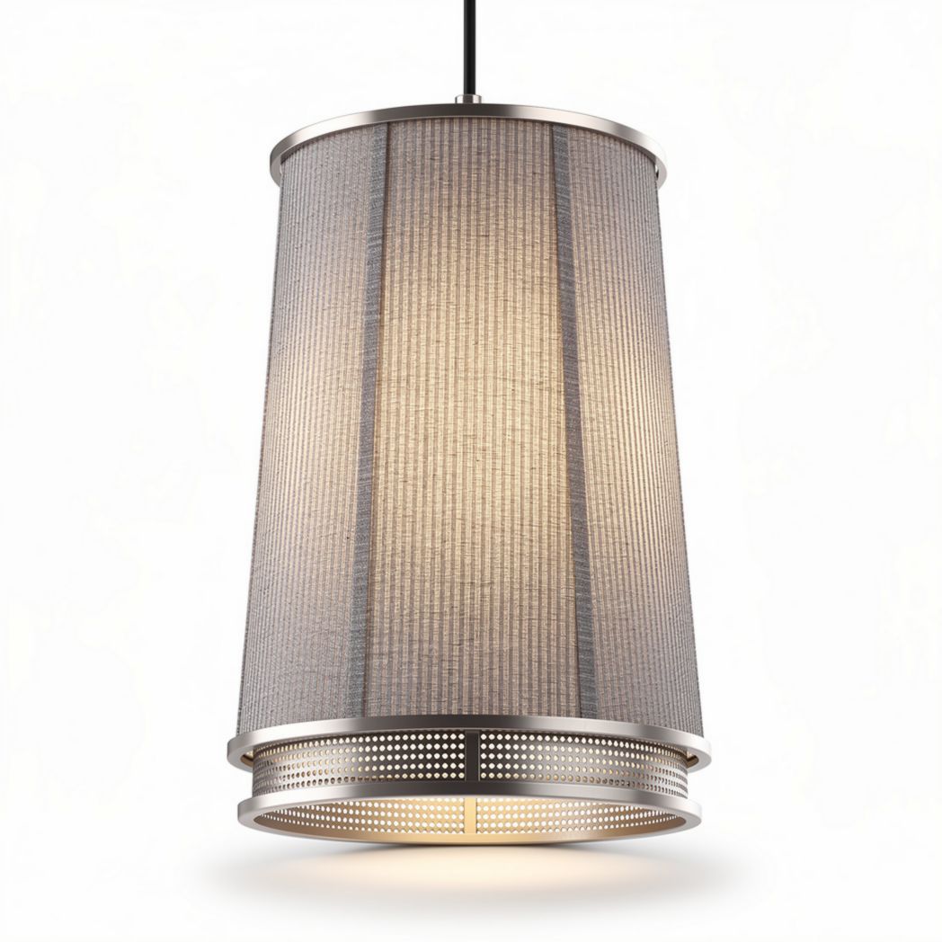 Suspension en métal gris avec abat-jour en tissu de 25 x 25 x 40cm pour éclairage intérieur