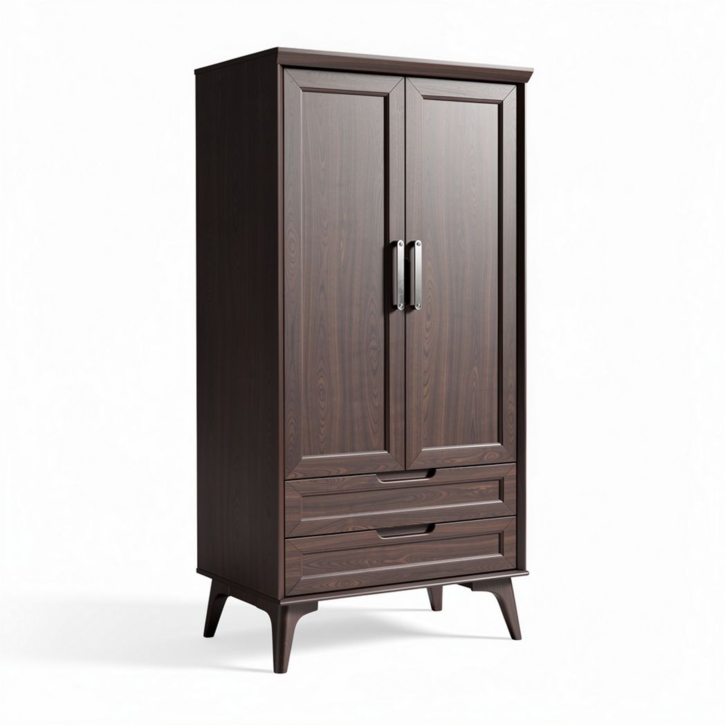 Armoire en bois de couleur foncée avec deux portes et deux tiroirs 60 x 40 x 180cm