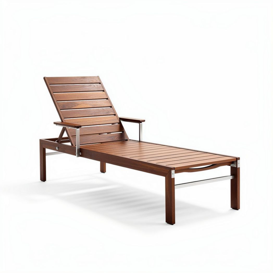 Lounge chaise en bois de teck avec structure en aluminium 190 x 65 x 30cm