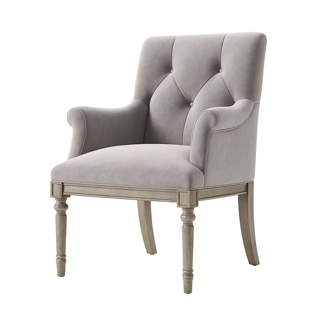Fauteuil en velours gris avec pieds en bois(Gris)