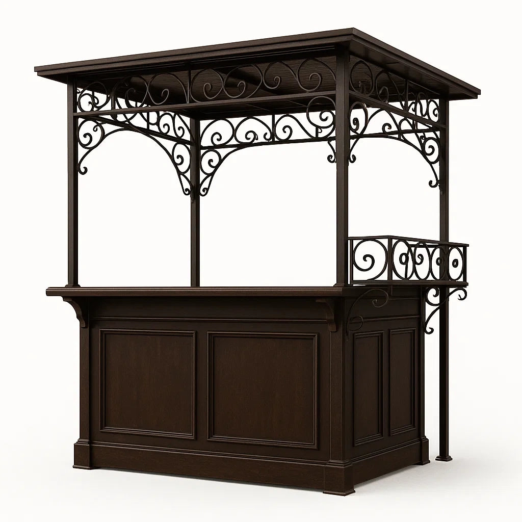 Pavillon de jardin avec bar avec comptoir en bois et fer forgé marron(Marron)