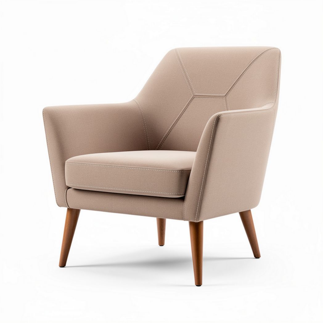 Fauteuil en tissu beige avec pieds en bois dimensions 70 x 75 x 85cm
