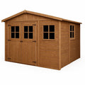 Abri de jardin en bois avec double porte, fenêtres vitrées et toit en pente(Bois clair)