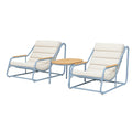Ensemble de mobilier de jardin avec 2 chaises et une table ronde en métal et bois beige(Bleu/Beige/Bois Clair)