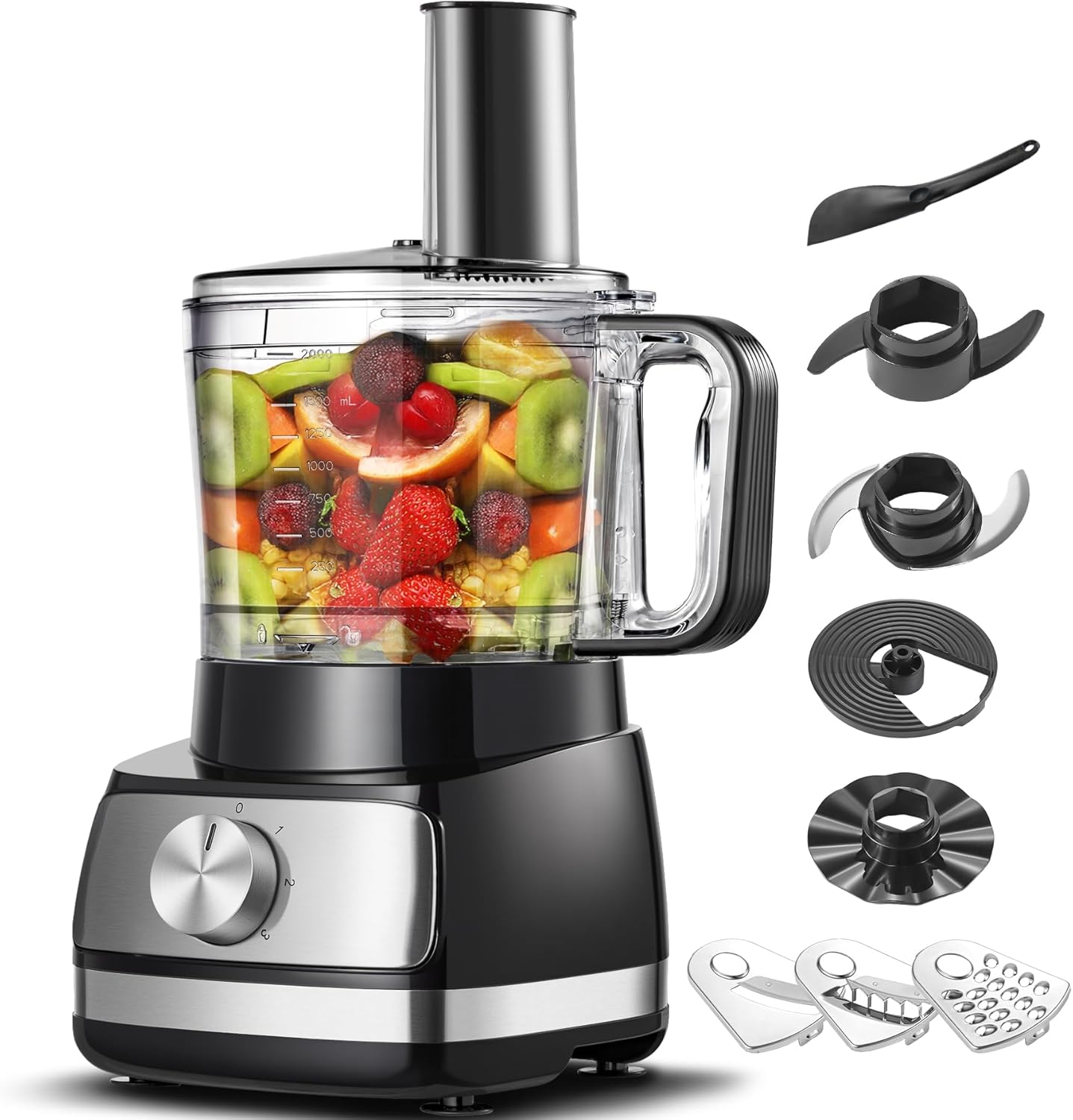 TopStrong Multifunctional Food Processor, 1100 W Multifunctional Food Processor, 11 in 1 Food Processor Included Chopper, Kneader Hook, Blender, Citrus Press and Coffee Grinder, 3.2L Bowl and 1.5L(Argenté)