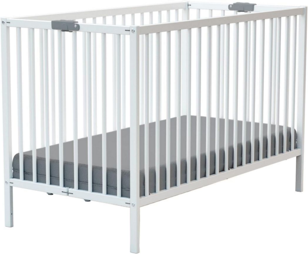 WEBABY - Lit bébé pliant 60 x 120 cm Blanc | Bois massif | Dès la naissance | Confort de couchage | Sommier à lattes | Compact | Transportable | Pliable | Gain de place | Lit de voyage(124L x 64.5l x 82H cm/Blanc)