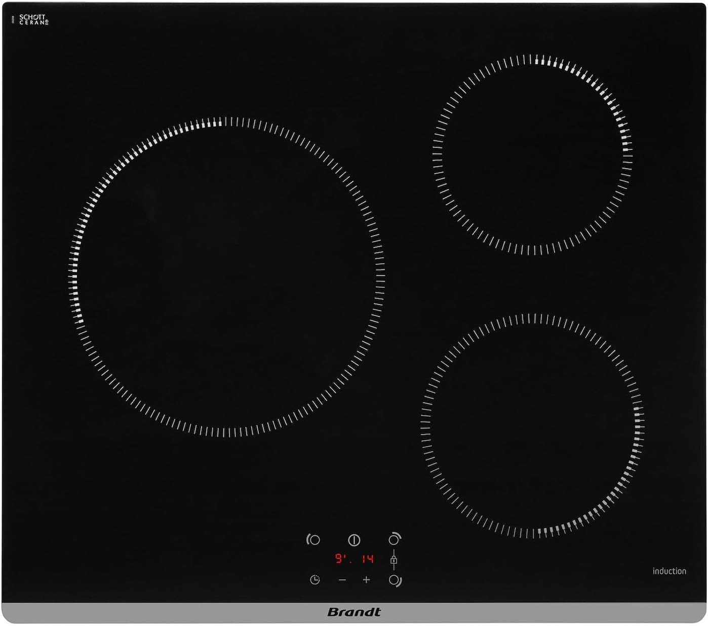 Brandt - BPI6362B - Plaque Induction - Table de Cuisson Encastrable - Noir - 3 Foyers - 5900W - Dimensions Encastrement : 56x49cm - Précision et Performances - Fabriqué en France(Noir)
