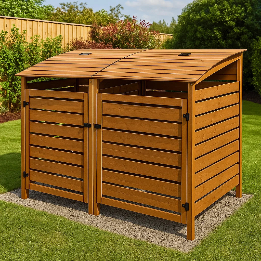 Poubelle de rue en bois de pin marron avec double porte 120x80x120 cm(Marron)
