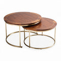 Tables basses rondes en bois de noyer avec piètement en métal doré 60 x 60 x 40cm