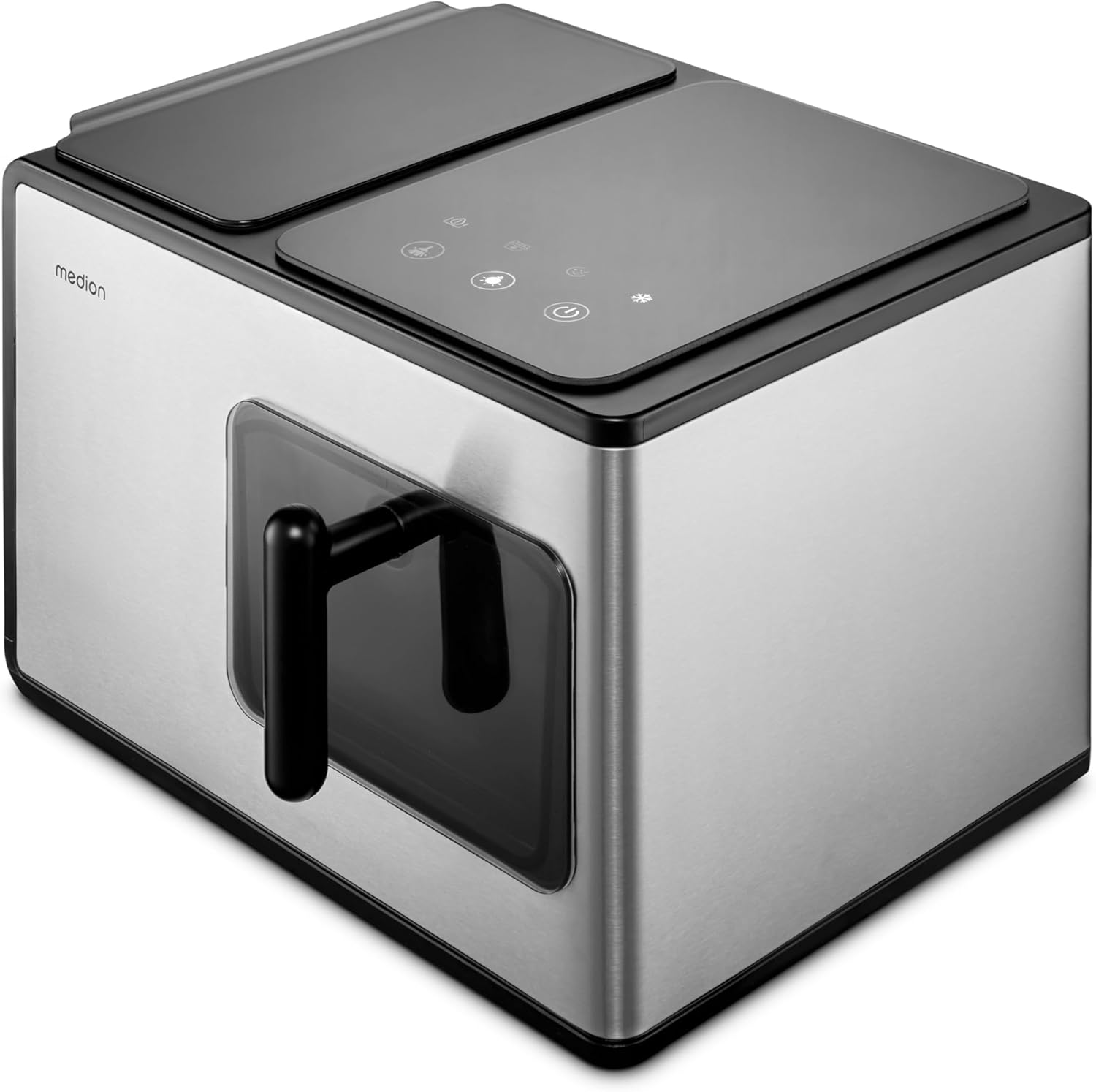 MEDION Ice maker (ice cube size small  large, 2.6 litre water tank, short production time approx. 10 minutes, crystal clear ice cubes, self-cleaning, control window, screen,(15kg/Nuggets de glace pilée)