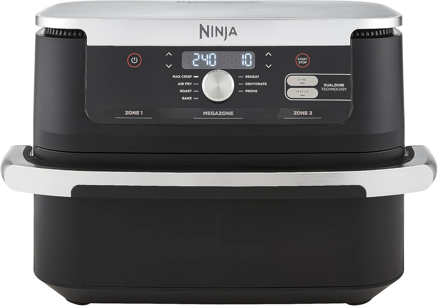 NINJA Foodi FlexDrawer Air Fryer 2 Compartiments Avec Séparateur Amovible, Grande Capacité 10.4L, Air Fryer 7-en-1, Max 240°C, Pièces Antiadhésives Amovibles Lavables Au Lave-Vaisselle, Noir(Noir/Argent)