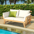 Chaise Longue Convertible avec Coussin Canapé de Jardin 2 en 1 en Bois d’Acacia avec Accoudoir Réglable pour Patio Piscine Jardin Blanc/Gris/Bleu/Rouge(Blanc)