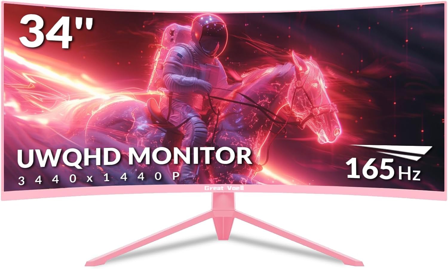 Écran Gaming incurvé 34 Pouces - WQHD 3440x1440, 165Hz, 1500R, HDR10, FreeSync, Rapport de Contraste 4000:1, sRGB 127 pour cent, Support VESA 100x100mm - Rose(Rose)