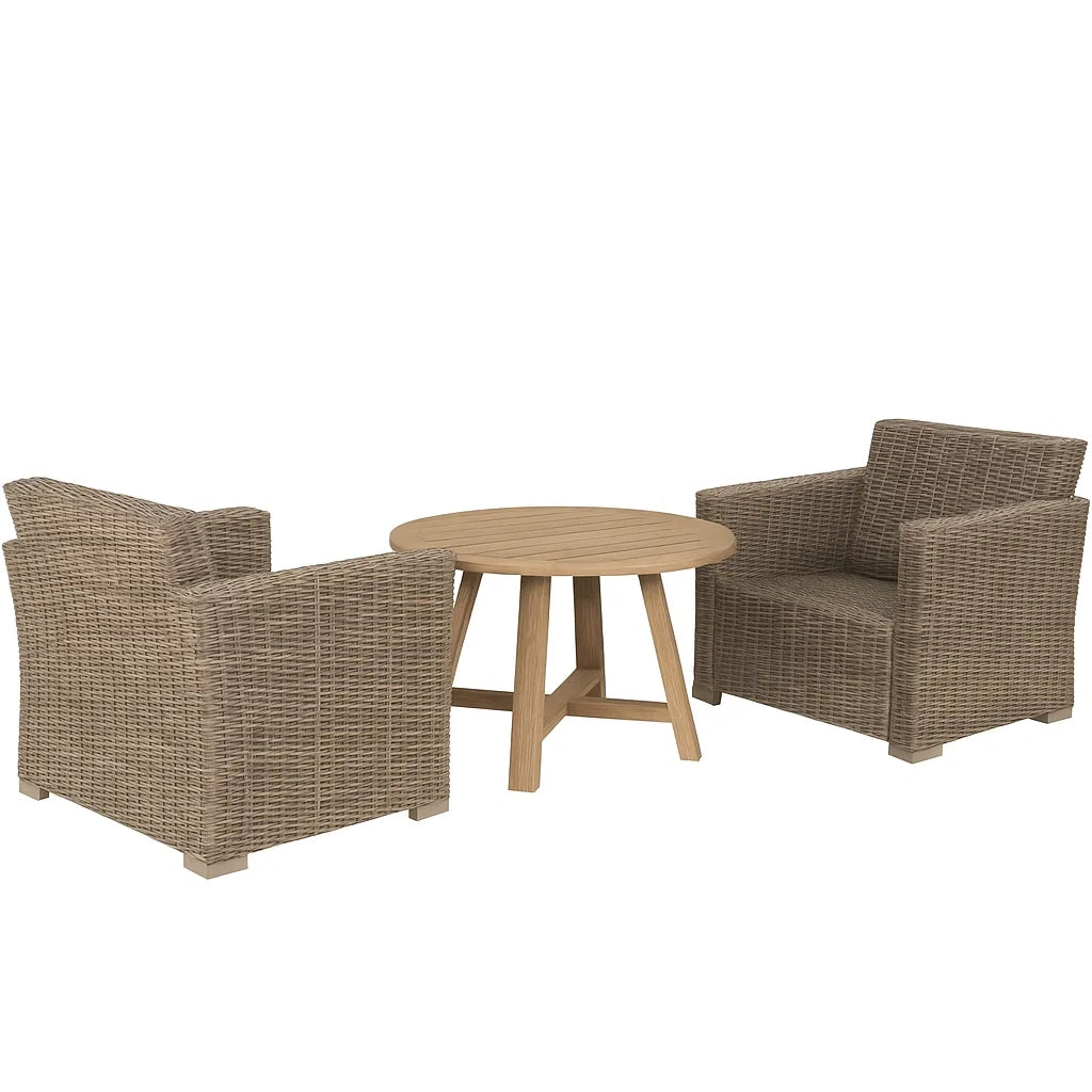 Ensemble de mobilier de jardin en rotin synthétique avec table ronde en bois(Beige Naturel)