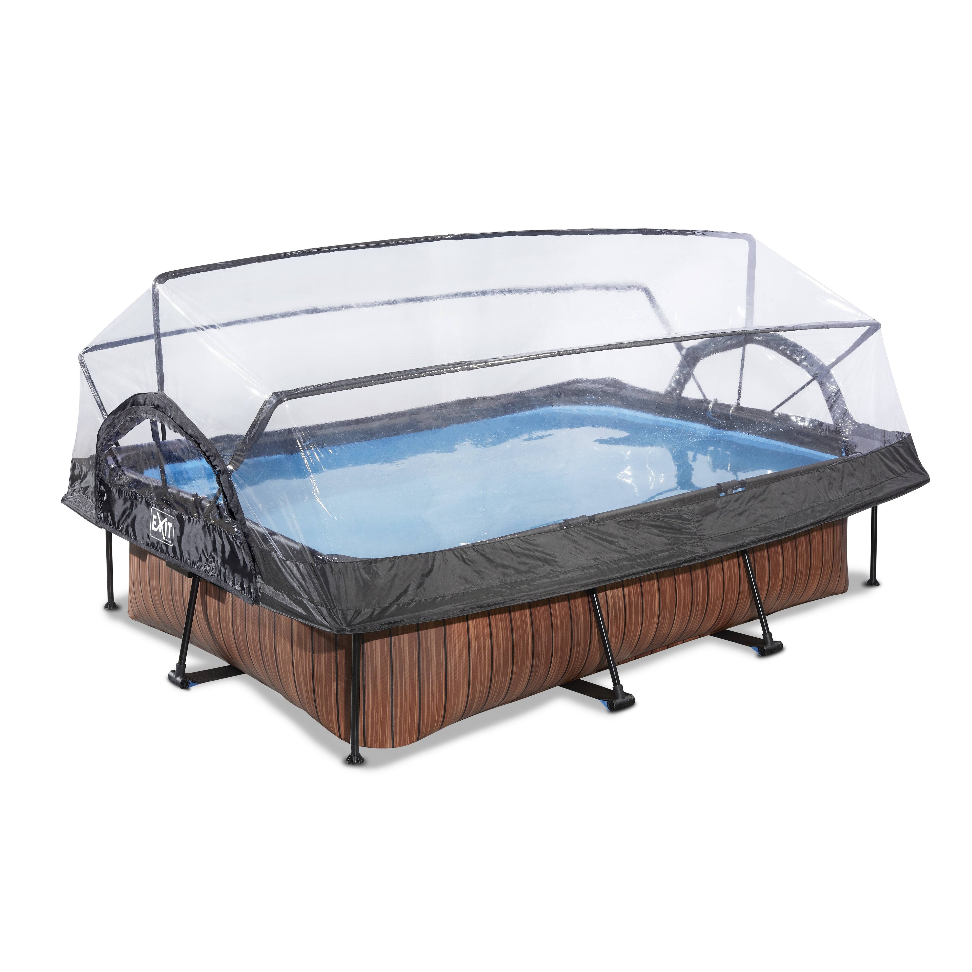 Piscine Exit Wood 300x200x65cm avec pompe filtrante et dôme(Marron/Noir/Transparent)