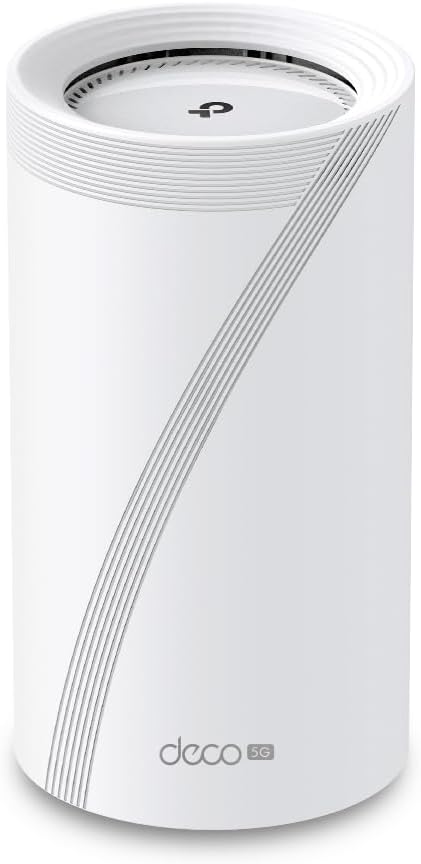 TP-Link Routeur 5G WiFi 7 Deco BE65-5G(1-Pack) Tri-Bande, Débits Jusqu’à 3.4 GB/s 5G et 9300 MB/s WiFi, 3 Ports 2,5 GB/s, Système Mesh, Compatible Toute SIM, MU-MIMO, Mode de Routeur et AP(Blanc)