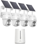COOAU 4MP Camera Surveillance WiFi exterieure sans Fil - 365 Jours avec Panneau Solaire - Base + 4 Caméras - 2.5K | 64 Go Stockage Local | 360° Panoramique | Zéro frais mensuel | Compatible avec Alexa(Blanc)