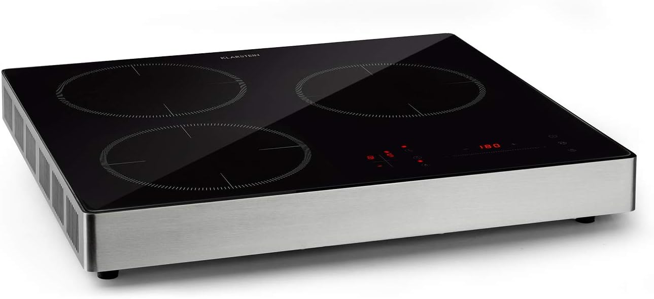 KLARSTEIN TrinityCook - table de cuisson à induction, pose libre, 3400W, 3 zones de cuisson, minuterie, 9 niveaux, 60 à 240 ° C, protection anti surchauffe, verrouillage parental - noir(Noir)