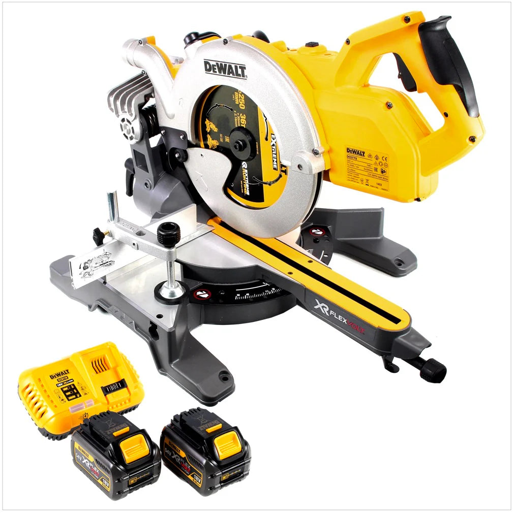 DeWalt DCS 778 XR FlexVolt 54 V Scie à onglets radiale sans fil 250 mm + 2x Batteries DCB 6,0 Ah Li-lon + 1x Chargeur DCB 118(défaut)