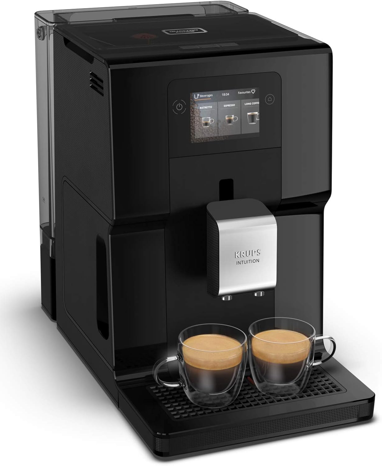 Krups Machine à café broyeur à grain, Ecran tactile couleur, 11 recettes préenregistrées, Indicateurs lumineux intuitif, accès bacs en frontal, Nettoyage facile, Intuition Préférence EA873810(Intuition 11 boissons/Noir)