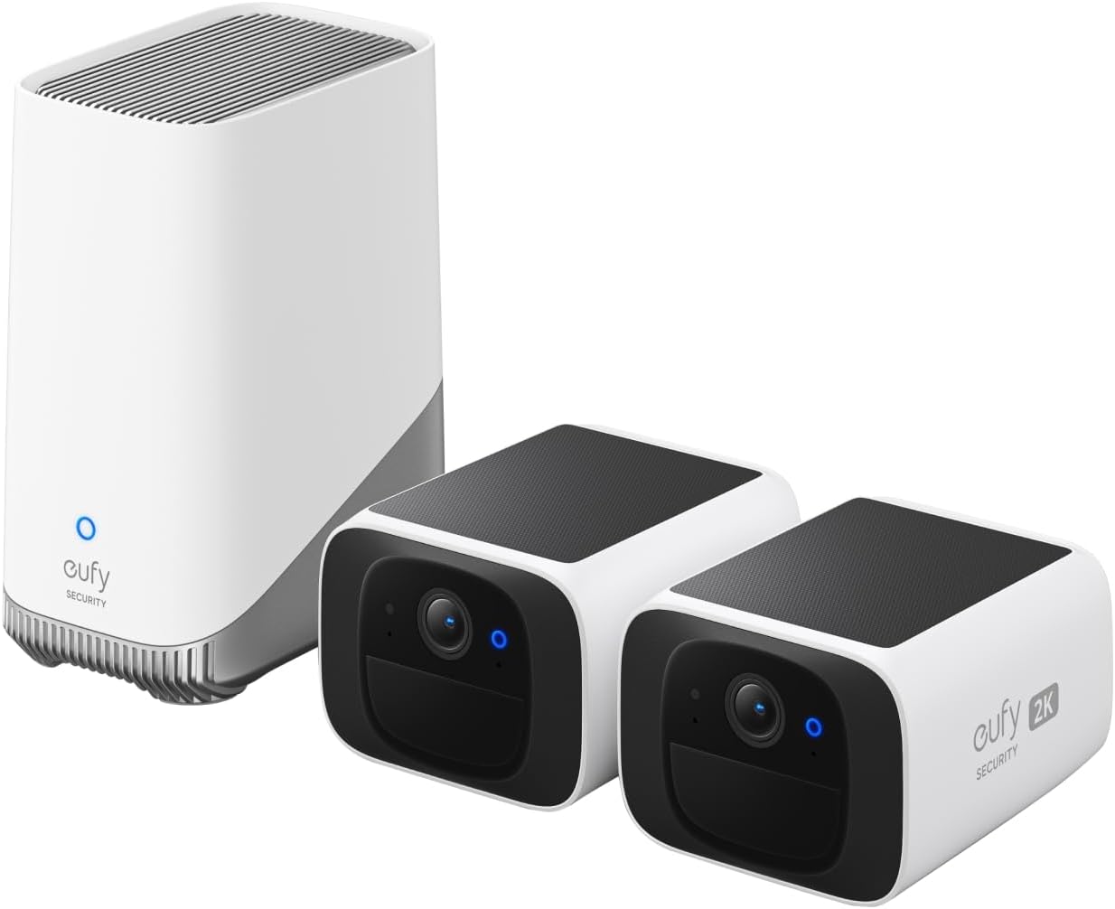eufy Security SoloCam S220 Camera Surveillance WiFi exterieure sans Fil Solaire, 2 Pack + Homebase3, résolution 2K, Camera Solaire, Compatibile avec Alexa, Wi-FI 2.4 GHz, sans Frais Mensuels(White)