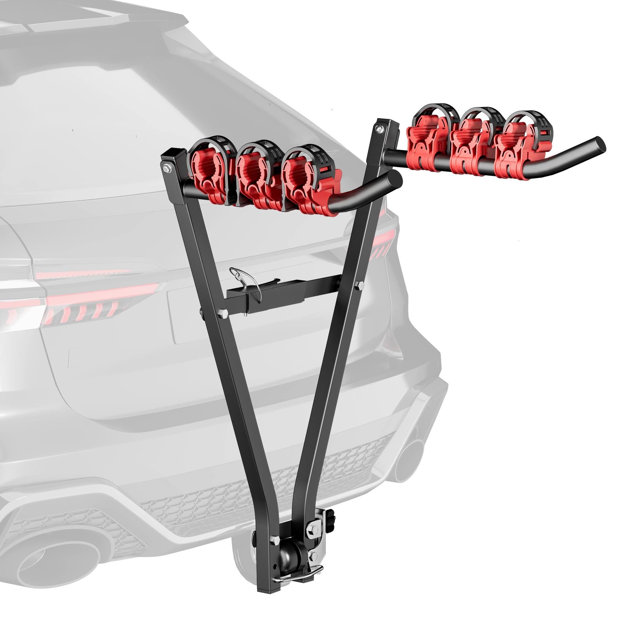 Wiltec Porte vélos d’attelage – capacité 3 vélos 45 kg – en Acier Q235 – pour Boule d’attelage – vélos tout terrain(Noir/Rouge)